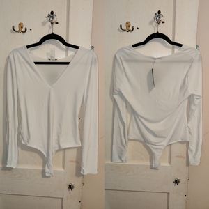 Women's White V Neck Bodysuit
